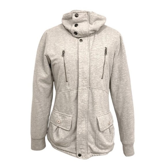 Roxy cozy med weight grey jacket with snap detail and front zip. Women’s size L - Picture 1 of 9